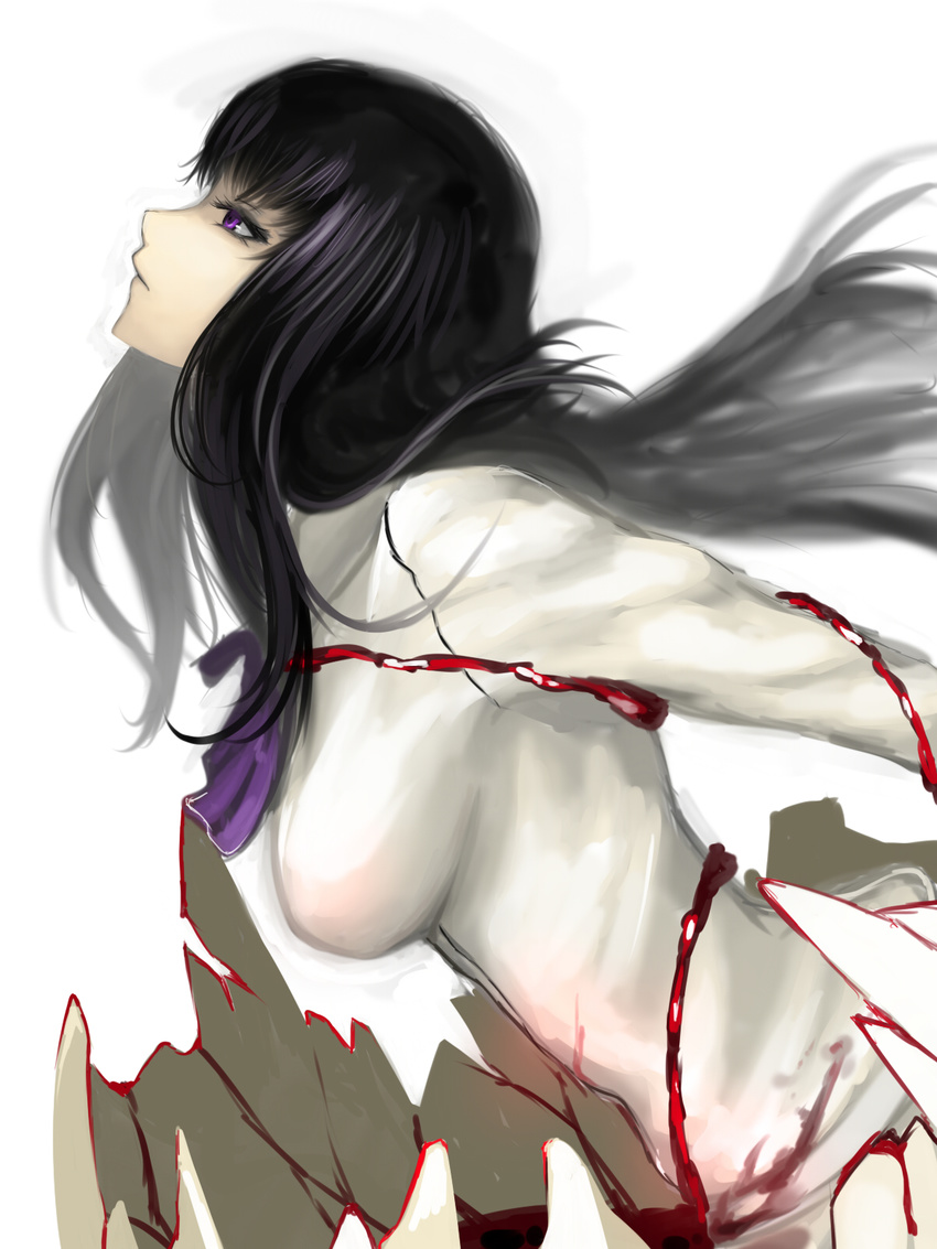 black_hair blood breasts egg eggshell highres innocent_grey kara_no_shoujo kuchiki_touko kumiko_shiba long_hair medium_breasts profile purple_eyes solo