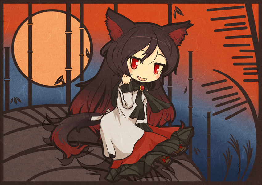 akihiyo animal_ears brown_hair imaizumi_kagerou jewelry long_hair red_eyes smile tail touhou wolf_ears wolf_tail