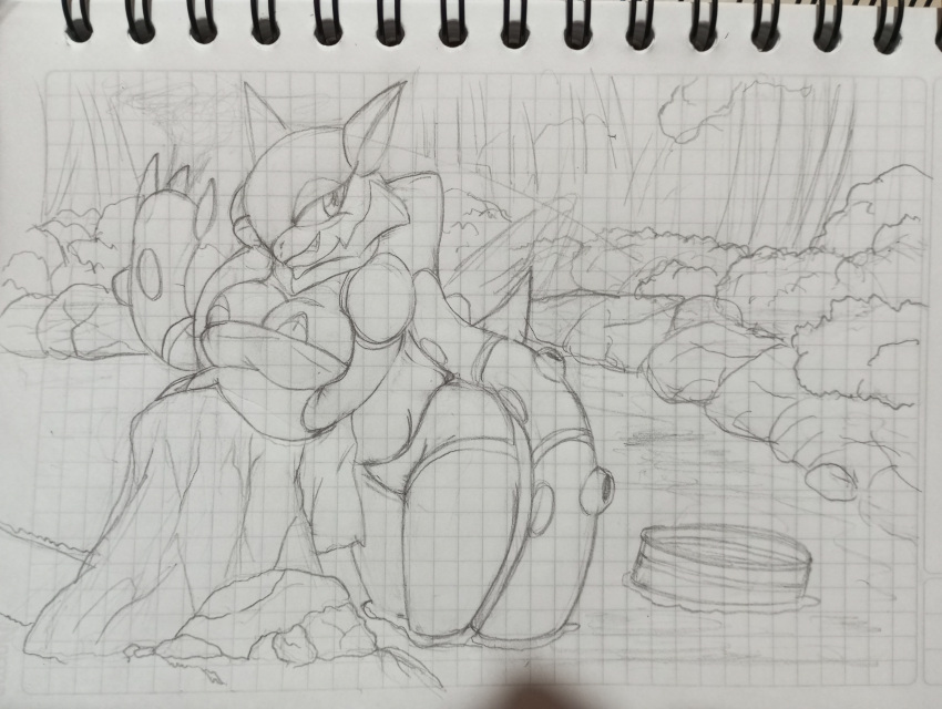 absurd_res anthro breasts female generation_6_pokemon graphite_(artwork) hi_res hot_spring legendary_pokemon nintendo overlord_gabriel pencil_(artwork) pokemon pokemon_(species) solo traditional_media_(artwork) volcanion water