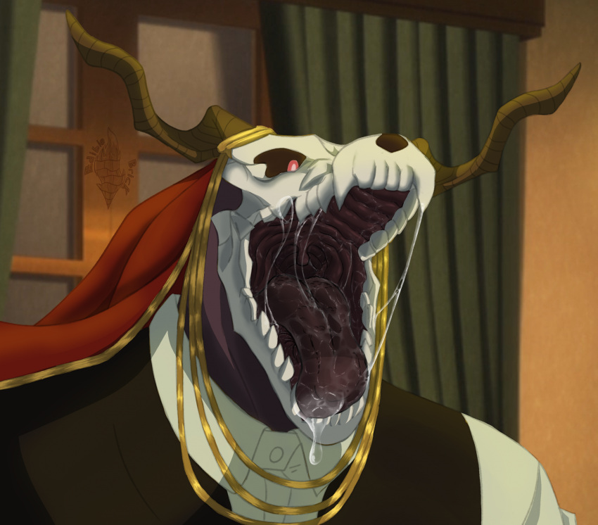 2_horns bodily_fluids bone demon edible_brick elias_ainsworth hi_res horn humanoid male mouth_shot open_mouth saliva saliva_string salivating skull skull_head tongue