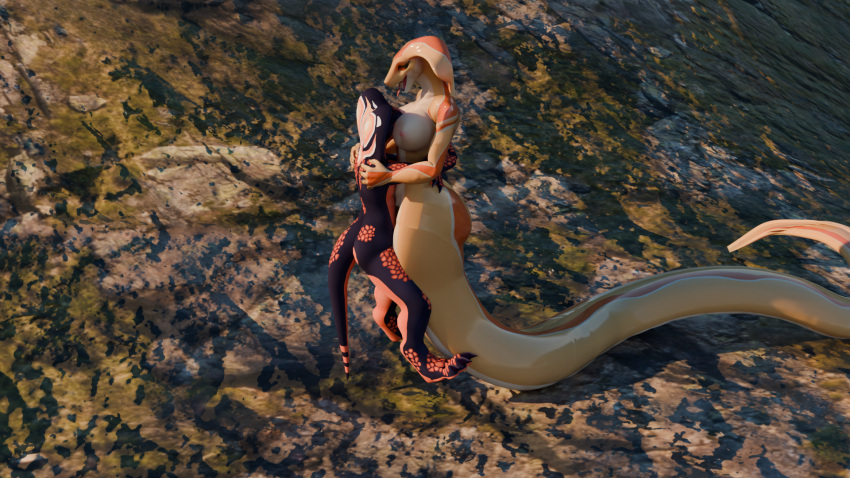 anthro apode between_breasts breast_squeeze breast_squish breasts capitalnexus draconcopode duo face_in_breasts female hi_res legless male male/female naga reptile scalie serpentine snake squish