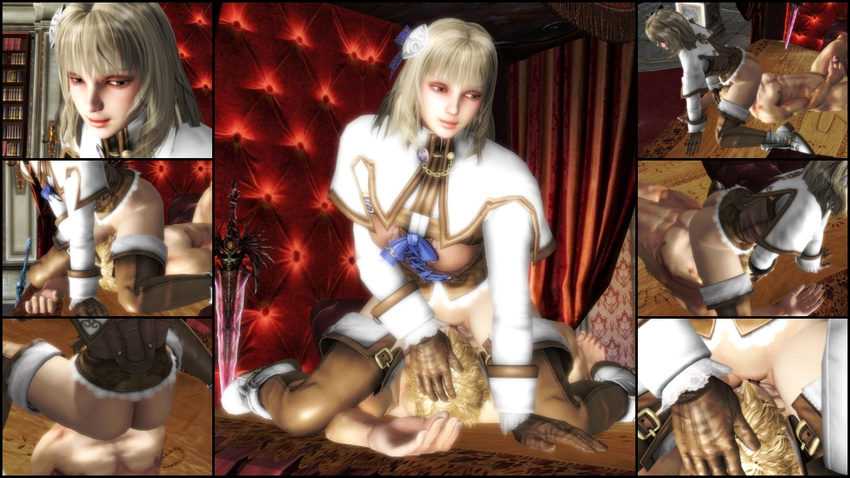 1boy 1girl ass between_legs blush brother_and_sister cunnilingus hand_on_another's_head hand_on_head incest masturbation oral patroklos_alexandra pyrrha_alexandra siblings sitting sitting_on_face sitting_on_person soul_calibur soulcalibur_v spread_legs