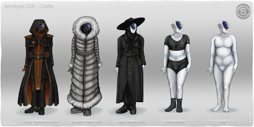 8i_ll_lon absurd_res alien alien_humanoid architype_008_(transentience) clothing costume female hi_res humanoid hybrid model_sheet original_character outfit_reference reference_image references solo solo_focus transentience