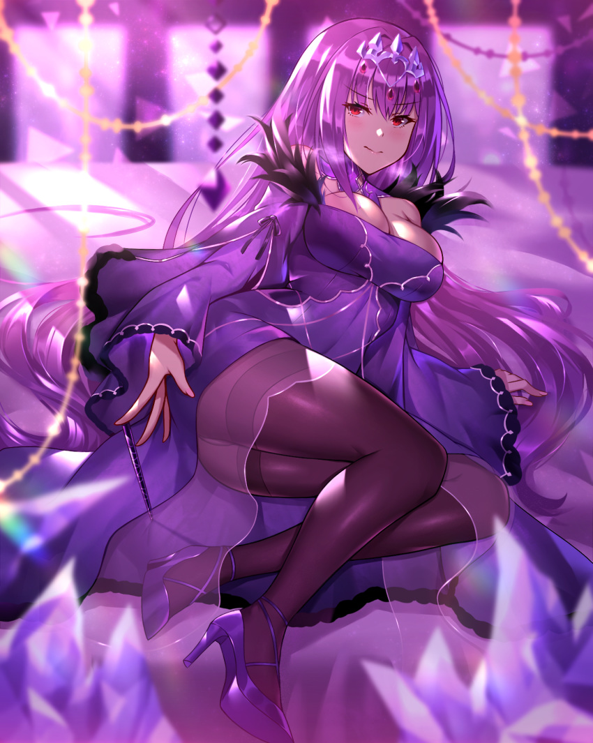 black_fire cleavage fate/grand_order heels pantyhose scathach_skadi