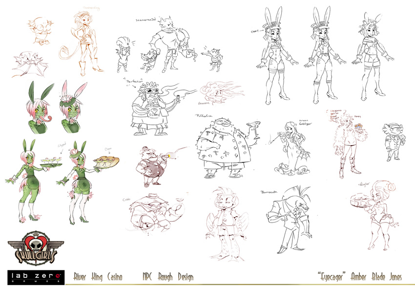 6+boys 6+girls aufreizen casino concept_art dog drink drinks fish high_heels highres multiple_boys multiple_girls skullgirls smoking