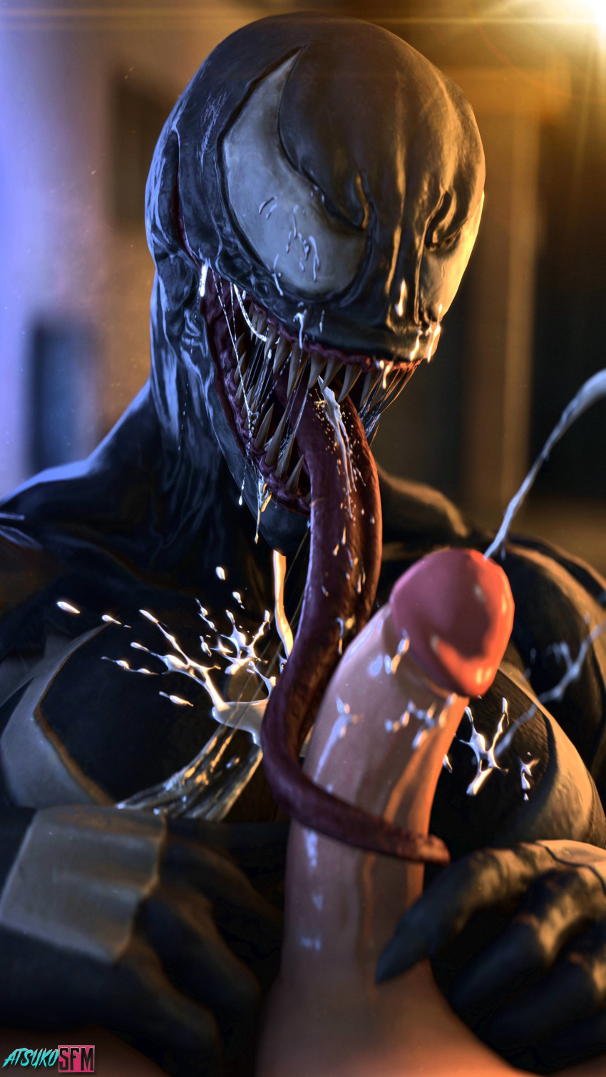 alien atsukosfm_(artist) big_breasts big_penis breasts duo female male marvel marvel_comics penis she-venom solo_focus tongue venom_(spider-man)