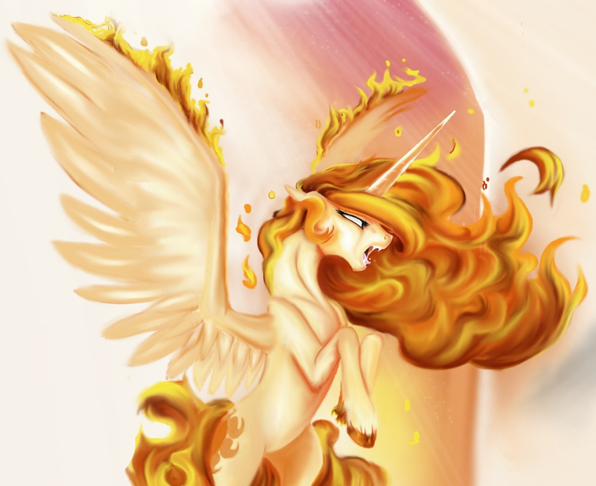 bri-sta corruption cutie_mark equine female feral fire_hair friendship_is_magic horn horse mammal my_little_pony open_mouth pony princess_celestia_(mlp) saliva solo winged_unicorn wings