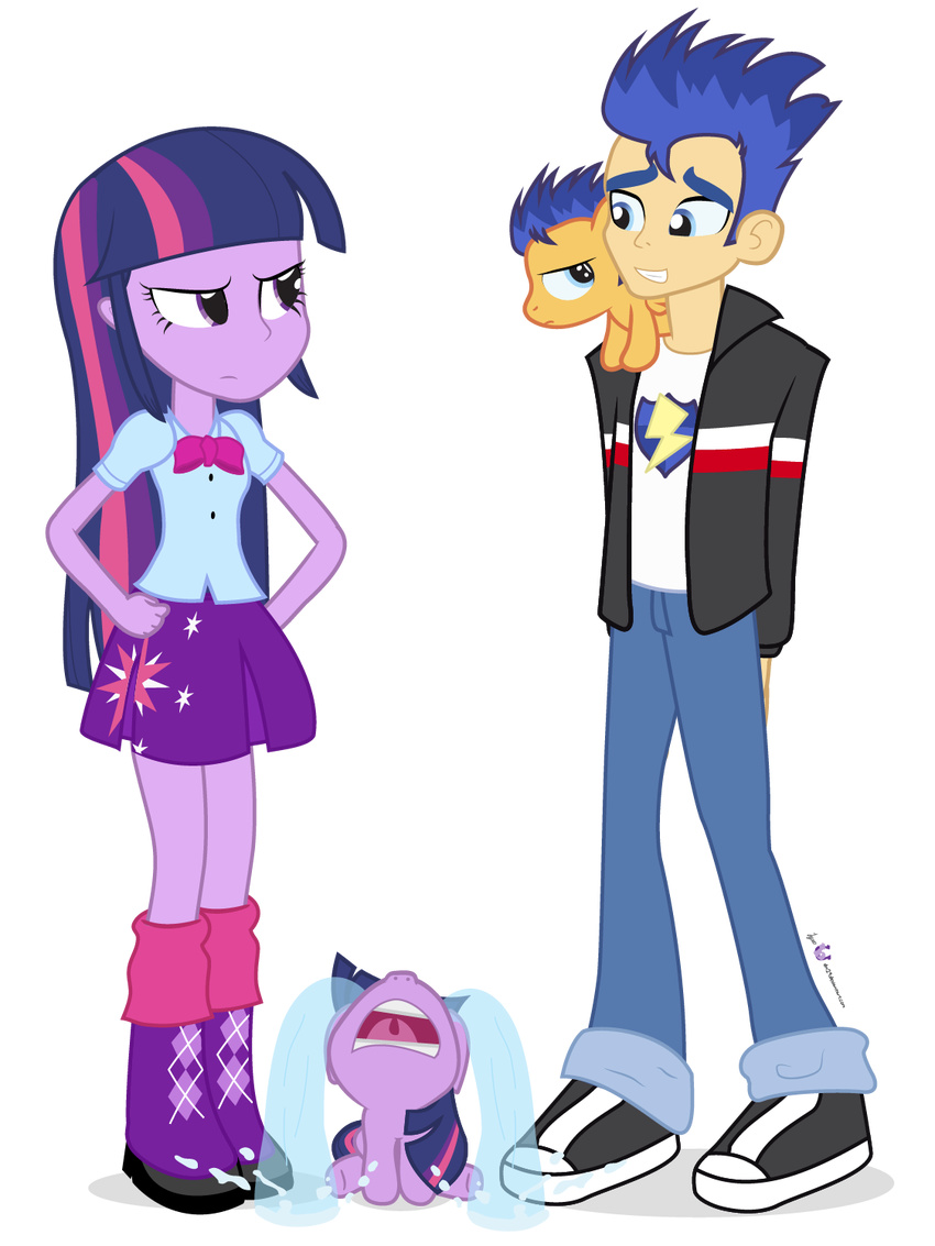 anthrofied blue_eyes boots clothed clothing crying cub cutie_mark dm29 duo equestria_girls equine female flash_sentry_(eg) friendship_is_magic fur hair horn horse mammal multi-colored_hair my_little_pony pony purple_eyes purple_fur purple_hair purple_skin size_difference skirt smile square_crossover standing twilight_sparkle_(eg) twilight_sparkle_(mlp) twinkles winged_unicorn wings yellow_skin young