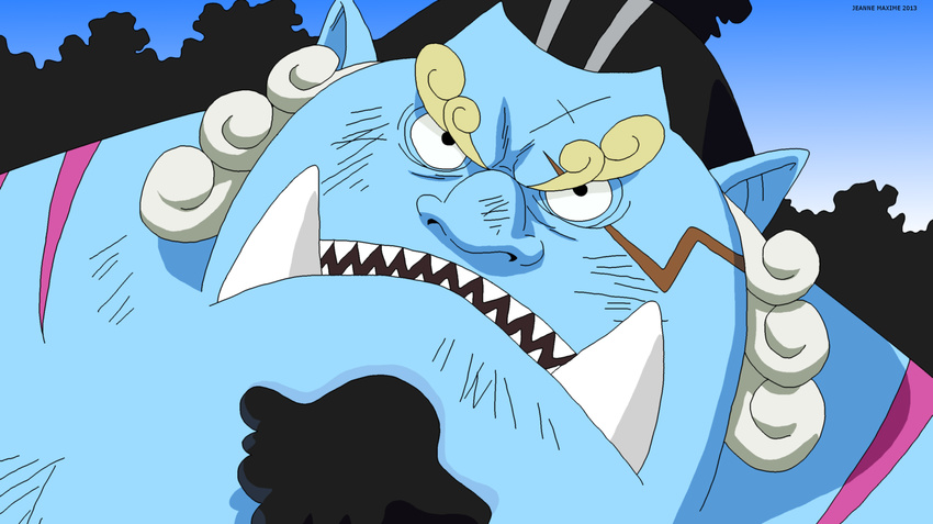 anthro beard face facial_hair fangs fish fishmen gimp hair jinbe looking_at_viewer male marine maxime-jeanne one_piece scales scalie scar shark solo whale_shark