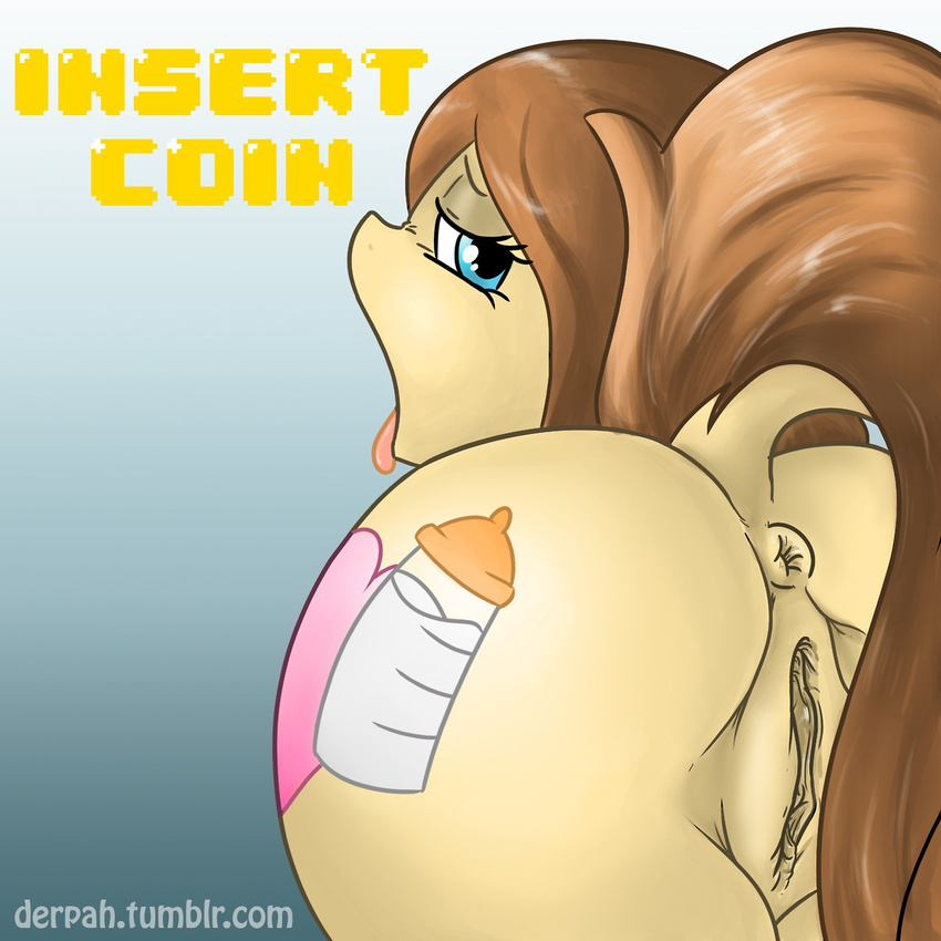 anus atryl blue_eyes brown_hair butt button's_mom button's_mom cutie_mark derpah equine female feral fur gradient_background hair horse looking_back mammal milf mother my_little_pony open_mouth original_character parent pony presenting presenting_hindquarters presenting_pussy pussy solo tan_fur text tongue tongue_out