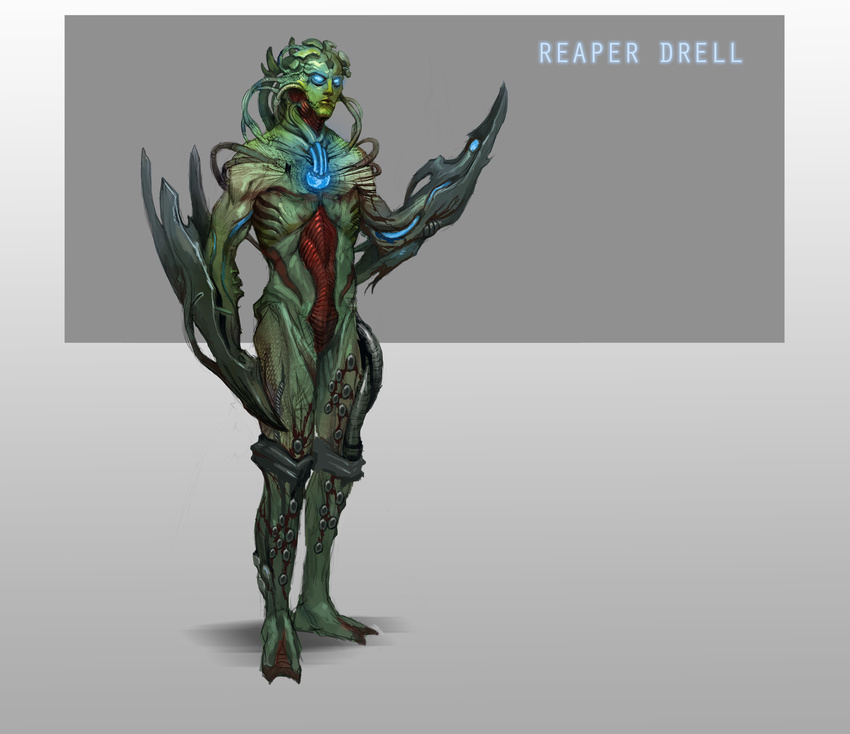 alien andrewryanart blue_eyes creepy cyborg dead drell fan_art green_skin hi_res hybrid mass_effect nightmare_fuel text webbed_feet