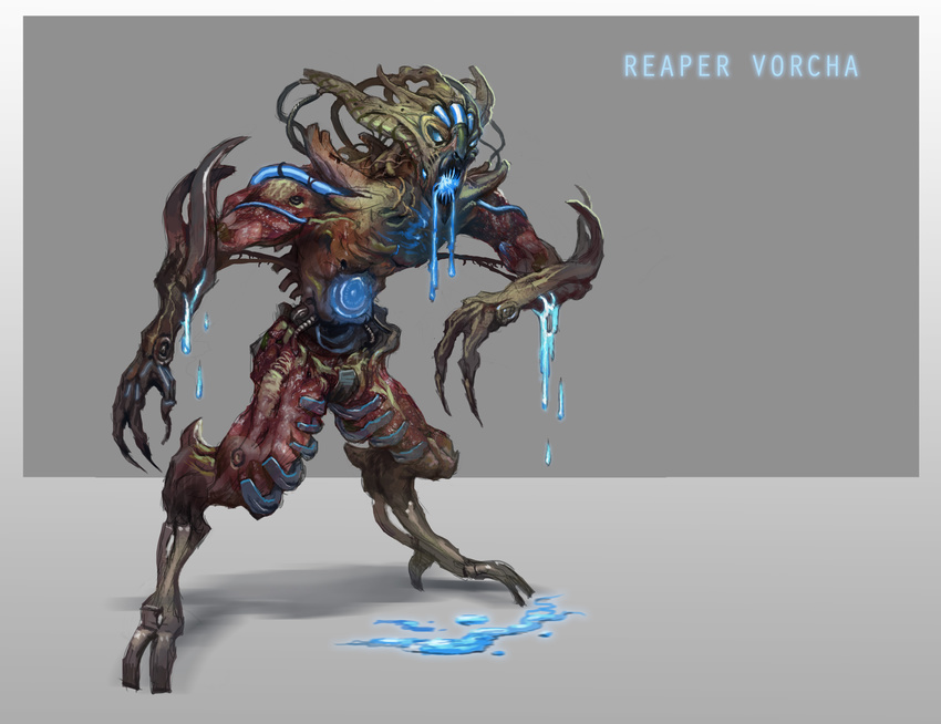 3_fingers absurd_res alien andrewryanart blue_eyes creepy cyborg dead dripping fan_art hi_res hybrid leaking mass_effect nightmare_fuel open_mouth sharp_teeth standing teeth vorcha