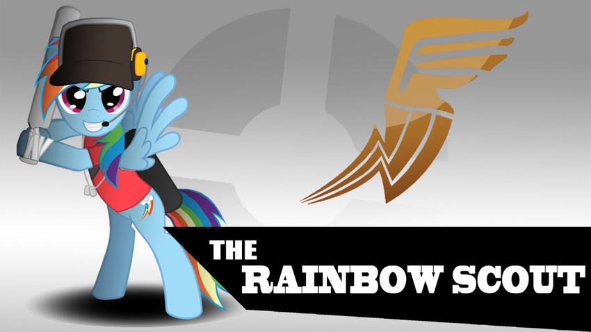 clothing cutie_mark equine female feral friendship_is_magic hat headphone horse mammal my_little_pony pegasus pony rainbow_dash_(mlp) scout_(team_fortress_2) team_fortress_2 thealjavis weapon wings