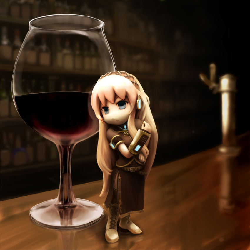 alcohol bar cup drinking_glass figure glass highres long_hair megurine_luka minigirl nekoita solo very_long_hair vocaloid wine wine_glass