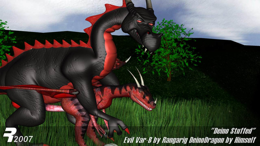 3_toes 3d all_fours anal balls big_dom_small_sub big_penis black_dragon black_scales cgi chubby deinodragon dinosaur doggystyle dragon duo erection evil_varby from_behind gay grin hi_res horn hybrid interspecies long_neck looking_at_viewer male naughty_face open_mouth overweight penis pudgy rangarig raptor red_dragon red_eyes rednering scalie sex size_difference size_play sizeplay smile teeth theropod varby wings