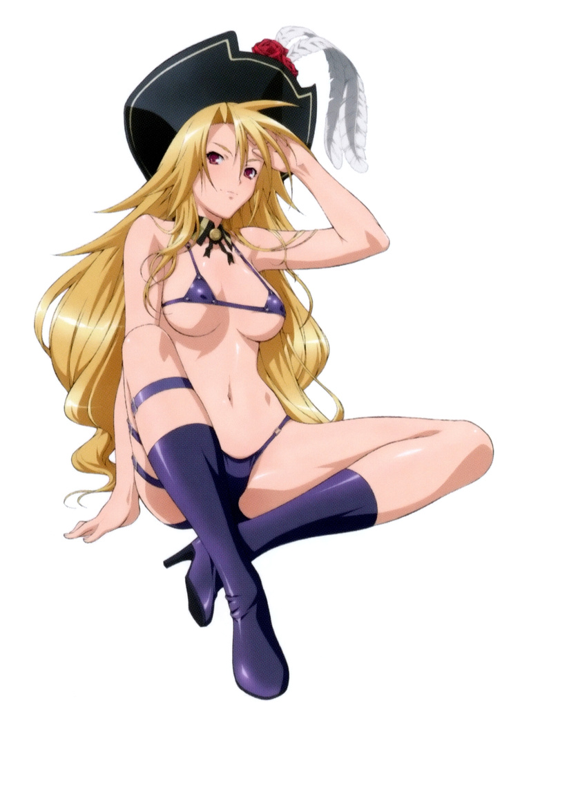 1girl bikini blonde_hair breasts charles_d'artagnan charles_d'artagnan cleavage highres hyakka_ryouran_samurai_girls long_hair navel red_eyes rin-sin solo swimsuit very_long_hair