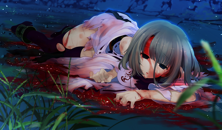 1girl blood defeated game_cg hayakawa_harui highres injured injury shoujo_shin'iki_shoujo_tengoku tears the_garden_of_fifth_zoa thighhighs tsunasaka_aoi