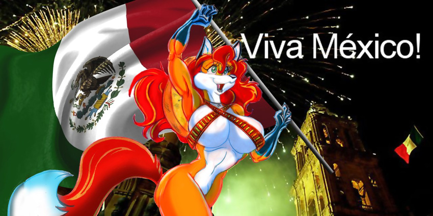 big_breasts black_nose breasts canine female flag fox fur hair mammal mexico open_mouth orange_fur red_fur red_hair solo superbabsy123 tongue white_fur