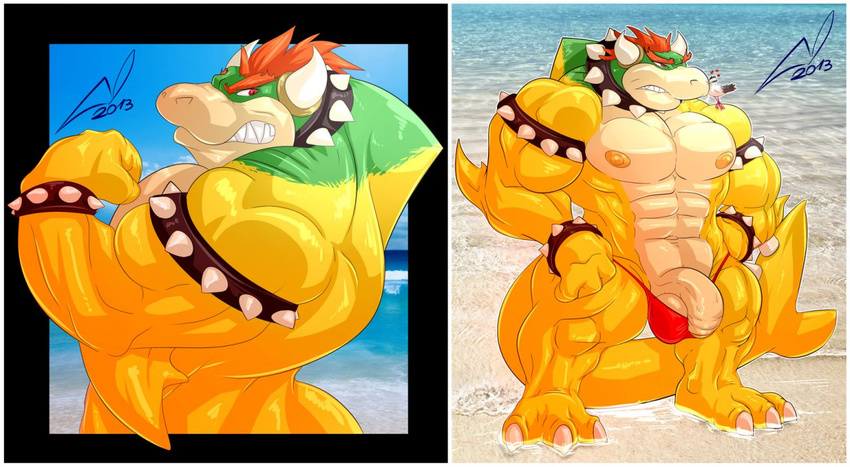 3_toes abs ambiguous_gender angry anthro avian balls barefoot beach beige_penis beige_skin biceps bird black_eyes bowser claws clothed clothing collar danandnite dragon fish fist frown green_skin half-dressed hybrid king koopa lizard looking_back male manly marine mario_bros muscles nintendo nipples nude outside pecs penis raised_arm red_eyes reptile royalty sand scalie sea seagull seaside shark size_difference speedo spikes swimsuit toe_claws underwear video_games water wet white_eyes