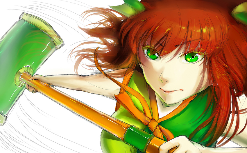 banhammer-tan brown_hair dress green_eyes hammer mascot ru-chans simple_background