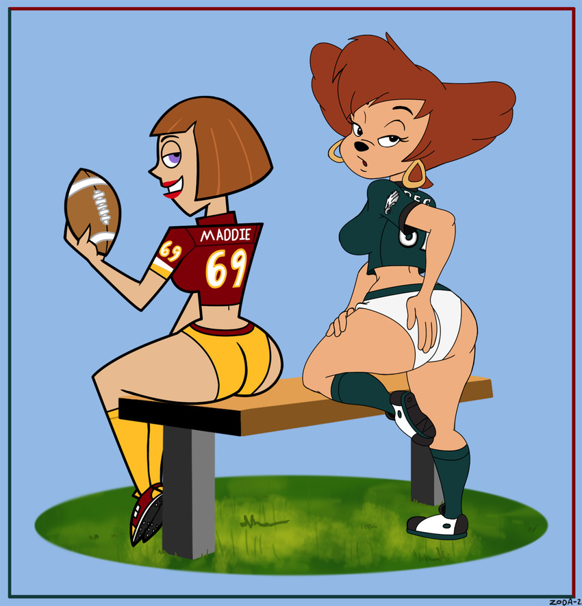 anthro bent_over big_breasts big_butt breasts brown_hair butt canine crossover danny_phantom_(series) ear_piercing female goof_troop hair human looking_at_viewer looking_back maddie_fenton mammal milf mother parent peg_pete piercing smile thaman