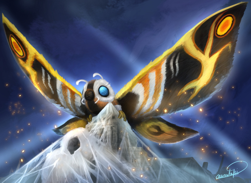 bug butterfly cocoon diet_building energy glowing godzilla_(series) inosuke-0101 insect kaijuu moth mothra night no_humans wings