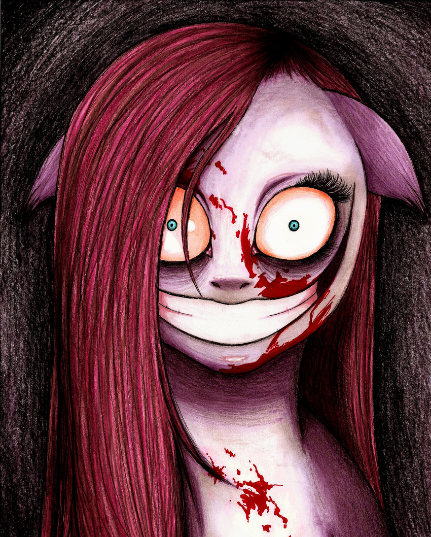 blue_eyes creepy equine evil_grin female feral friendship_is_magic fur hair horse long_hair looking_at_viewer mammal my_little_pony nightmare_fuel open_mouth pink_fur pink_hair pinkamena_(mlp) pinkie_pie_(mlp) plain_background pony smile solo teeth wrath01