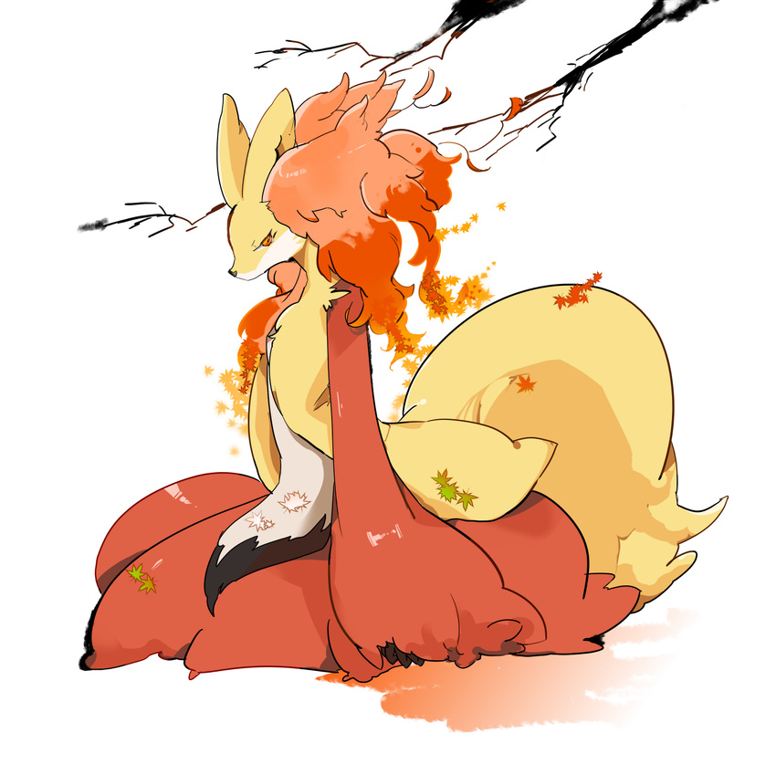 canine delphox fennec fire fox leaf leaves mammal nintendo pok&#233;mon pokemon pokemon_(game) pokemon_xy red_eyes sirotatu solo video_games