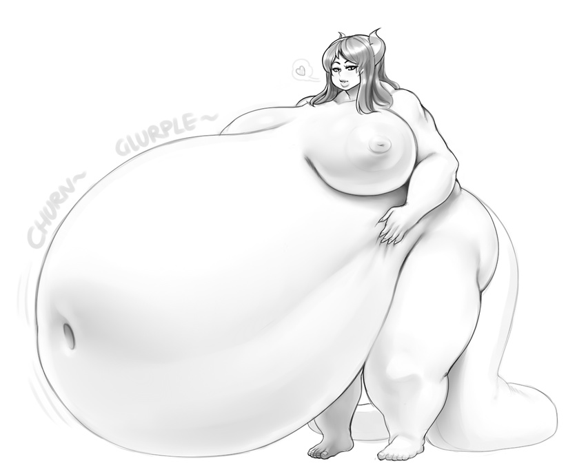 barefoot big_belly big_breasts breasts dragon female horn huge_breasts human intersex mammal modeseven morbidly_obese navel nitrotitan not_furry nude overweight solo sound_effects standing thick_thighs vorarephilia vore
