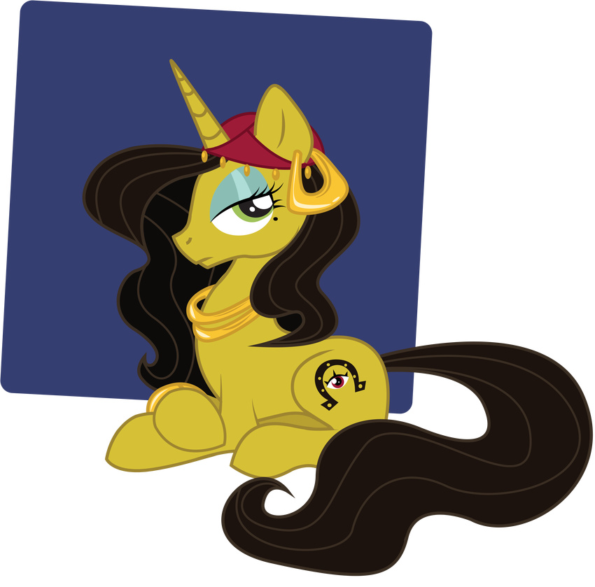 absurd_res beauty_mark bracelet brown_hair cutie_mark equine eyeshadow female feral fortune_teller friendship_is_magic gipsy gold green_eyes hair hat hi_res horse jadedjynx jewelry looking_at_viewer makeup mammal my_little_pony necklace original_character piercing pony sitting