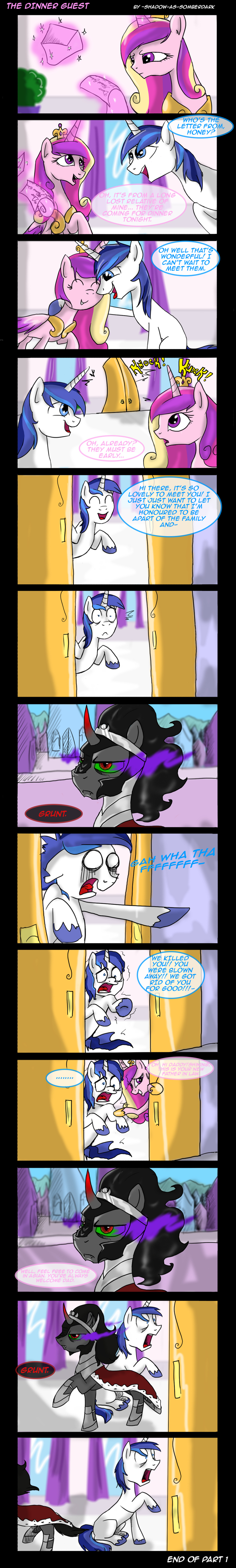 black_hair blue_eyes blue_hair comic crown cutie_mark dialog door english_text equine eye_mist fangs female feral friendship_is_magic frown fur glowing hair horn horse inside king_sombra_(mlp) letter long_hair looking_at_viewer looking_back magic mail male mammal multi-colored_hair my_little_pony open_mouth outside pony princess_cadance_(mlp) purple_eyes red_eyes shadow-as-somberdark shining_armor_(mlp) shocked smile text tongue unicorn white_fur window winged_unicorn wings