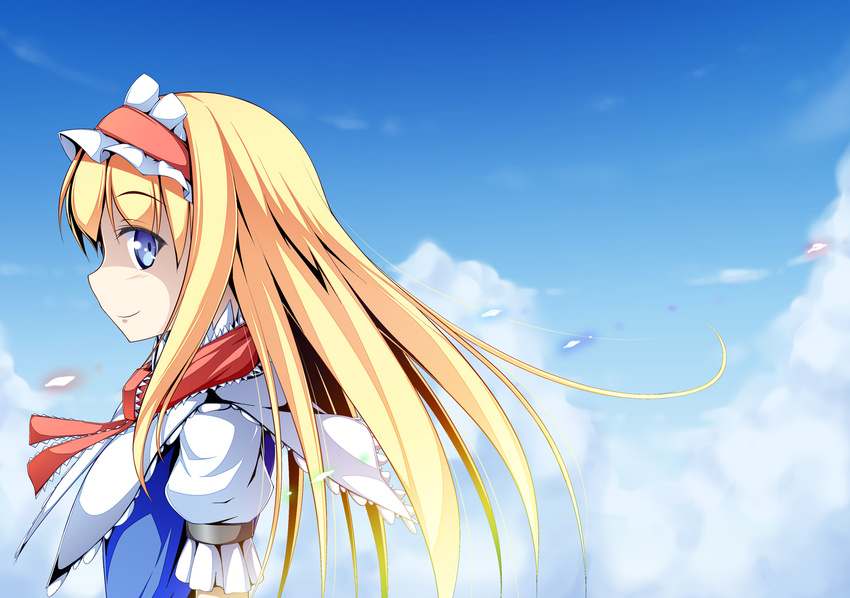 alice_margatroid anni_minto blonde_hair blue_eyes headband long_hair sky touhou