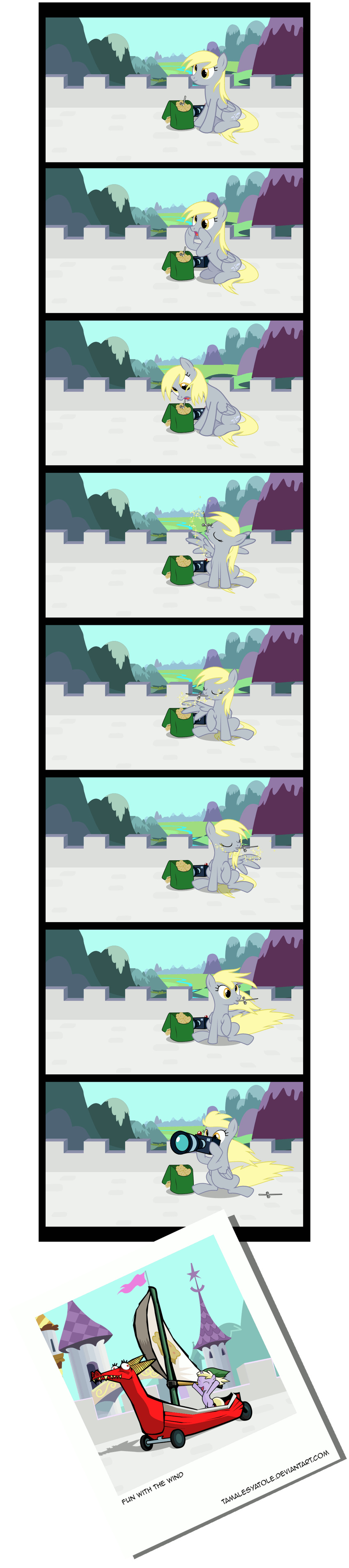 animated bag blonde_hair boat camera comic crackle_(mlp) cub cutie_mark derp_eyes derpy_hooves_(mlp) dinky_hooves_(mlp) dragon equine female feral food friendship_is_magic hair horn horse magic mammal muffin my_little_pony outside pegasus pony sail sitting sparkles tamalesyatole unicorn wall wand wind wings yellow_eyes young