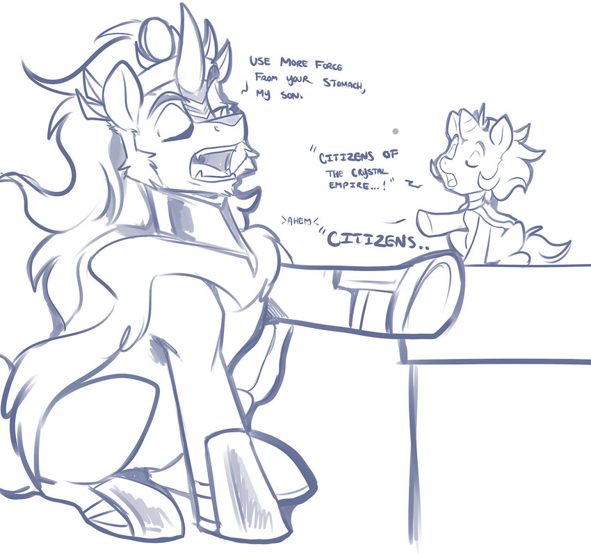 armor bluntwhiskey child crown dialog duo equine fangs father friendship_is_magic horn horse king_sombra_(mlp) male my_little_pony nightweaver_(character) parent pony son text unicorn young