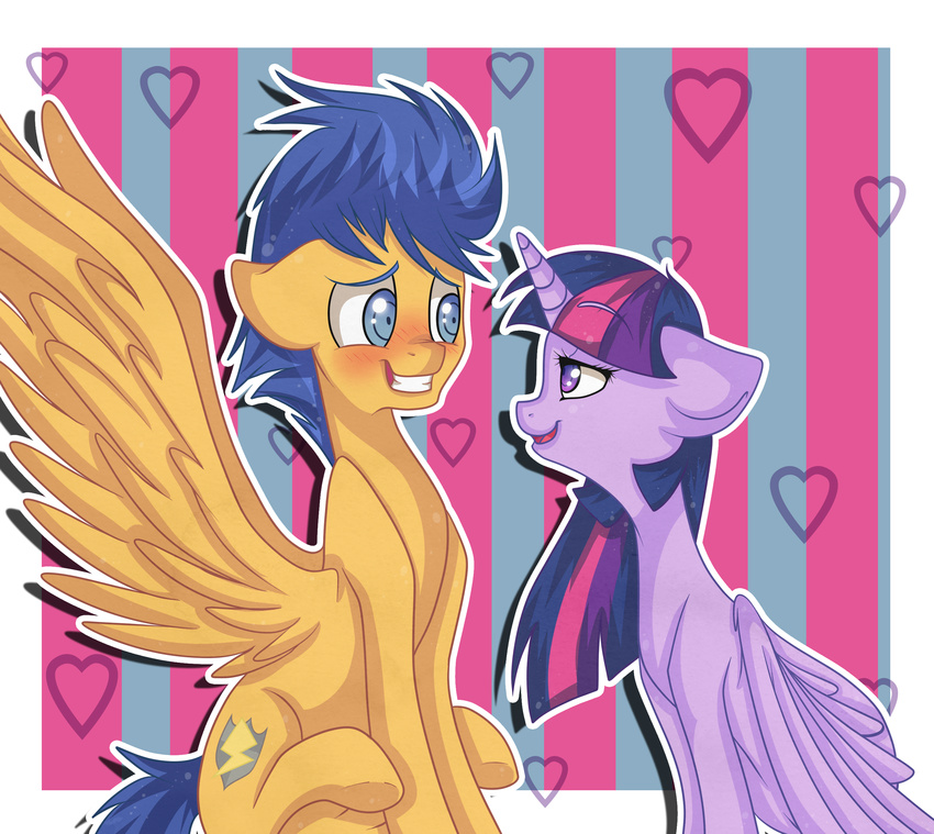 &lt;3 abstract_background absurd_res blue_eyes blue_hair blush couple cutie_mark duo equestria_girls equine eye_contact female flash_sentry_(eg) floppy_ears friendship_is_magic hair hi_res horn horse long_hair love male mammal multi-colored_hair my_little_pony pegasus pony purple_eyes sitting smile sprinklespegasister twilight_sparkle_(mlp) winged_unicorn wings