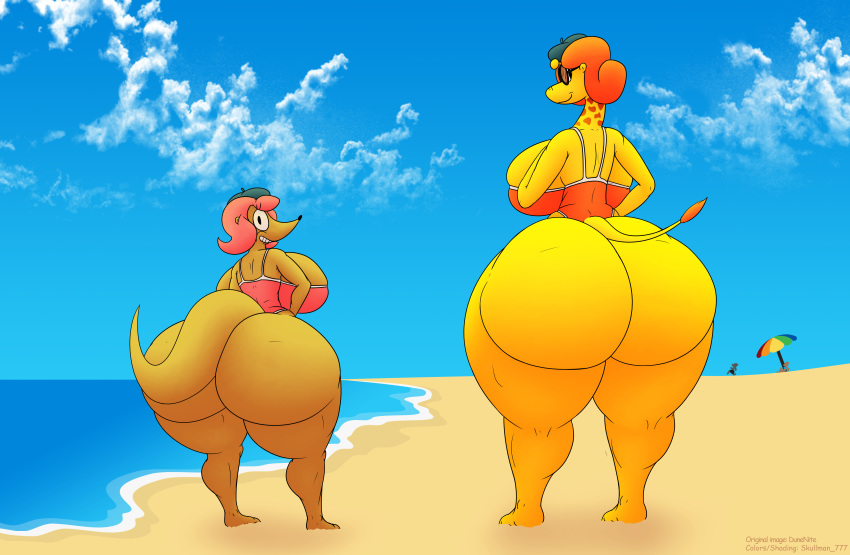 2019 absurd_res anthro beach big_breasts big_butt bikini breasts butt camp_lazlo cartoon_network cleavage clothed clothing cloud dunennite duo female fur giraffe giraffid hair hat herpestid hi_res huge_breasts huge_butt hyper hyper_butt invalid_tag looking_at_viewer mammal mongoose nina_neckerly parasol patsy_smiles pink_hair red_hair sand sea seaside skullman777 swimsuit thick_thighs water wide_hips