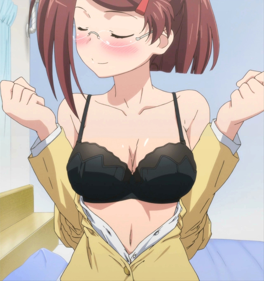 1girl black_bra bra glasses highres hot kissxsis screencap stitched suminoe_ako third-party_edit underwear