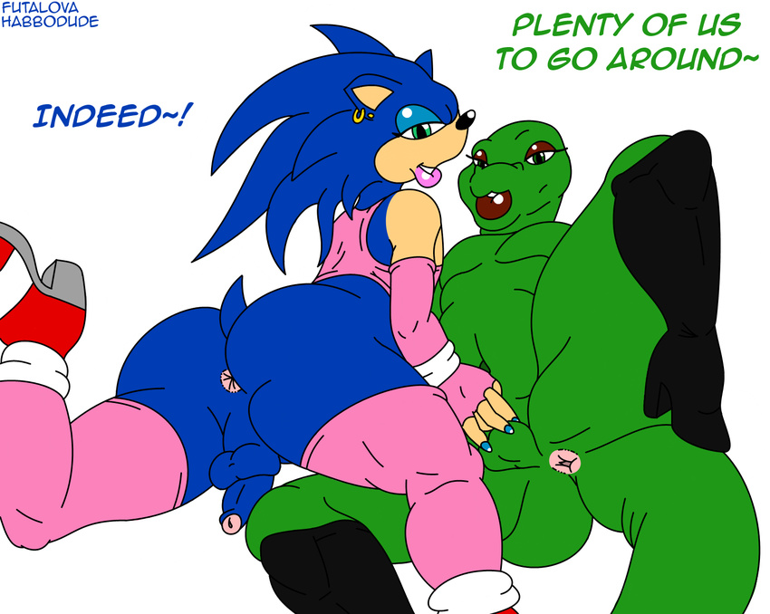 anthro anus bald balls big_butt blue_hair butt english_text flaccid futalova gay girly green_eyes habbodude hair hedgehog inviting lizard looking_at_viewer looking_back male mammal navel nude original_character penis presenting presenting_hindquarters reptile scalie seductive sega smile sonic_(series) sonic_the_hedgehog spread_legs spreading text