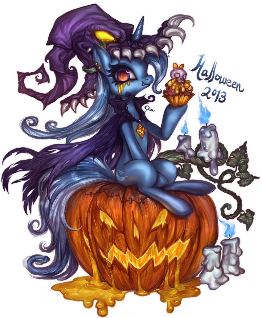 alpha_channel blue_fur bow candle cape cizu cupcake cutie_mark ear_piercing equine female feral fire flames friendship_is_magic fur hair halloween hat holidays horn horse jack_o'_lantern jack_o'_lantern long_hair looking_at_viewer mammal my_little_pony open_mouth piercing plain_background pony pumpkin purple_eyes skull slime smile solo teeth transparent_background trixie_(mlp) two_tone_hair unicorn