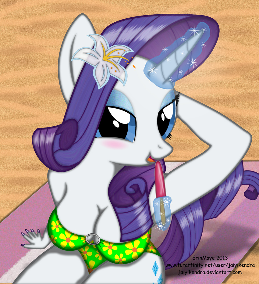 anthro anthrofied blue_eyes blush cutie_mark equine eyeshadow female friendship_is_magic fur hair horn horse ice_pop jaiyikendra long_hair makeup mammal my_little_pony pony purple_hair rarity_(mlp) sitting solo unicorn white_fur