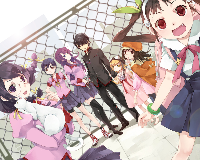 araragi_koyomi hachikuji_mayoi hanekawa_tsubasa kanbaru_suruga monogatari_(series) oshino_shinobu sengoku_nadeko senjougahara_hitagi tagme