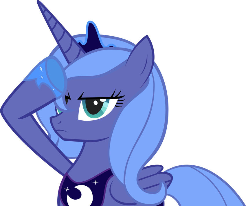 alpha_channel blue_eyes blue_hair cool_colors crown equine felix-kot female feral friendship_is_magic hair hi_res horn horse mammal my_little_pony plain_background pony princess_luna_(mlp) salute solo transparent_background winged_unicorn wings