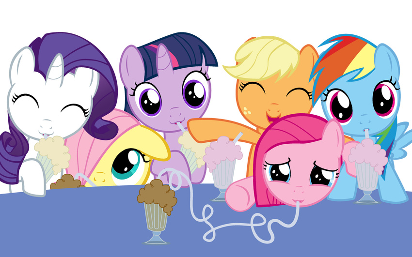 applejack_(mlp) beavernator blonde_hair blue_eyes blue_fur cub cute equine female feral fluttershy_(mlp) freckles friendship_is_magic fur group hair hi_res horn horse long_hair looking_at_viewer mammal milkshake multi-colored_hair my_little_pony open_mouth orange_fur pegasus pink_hair pinkie_pie_(mlp) pony purple_eyes purple_fur purple_hair rainbow_dash_(mlp) rainbow_hair rarity_(mlp) smile straw table twilight_sparkle_(mlp) unicorn wings yellow_fur yong young