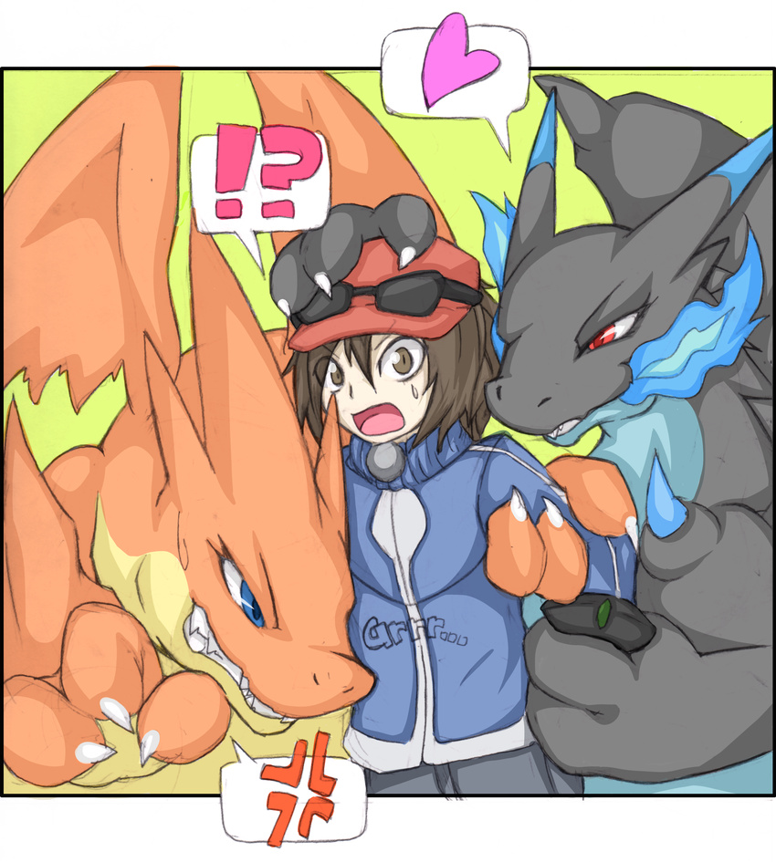 &#38738;&#65299; ?! ?? angry blue_fire charizard dragon female fire grimace group growl human imminent_rape male mammal mega_charizard mega_charizard_x mega_charizard_y mega_evolution nintendo pok&#233;mon pok&eacute;mon scalie smirk trainer video_games worried