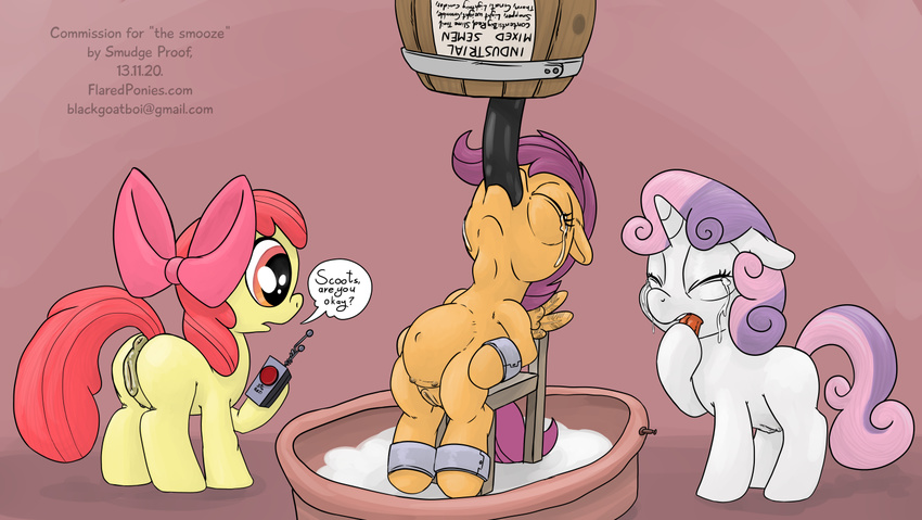 anus apple_bloom_(mlp) bdsm bondage bound cmc cub cum cum_inflation cutie_mark_crusaders_(mlp) equine excessive_cum female feral friendship_is_magic group horn horse inflation mammal my_little_pony pegasus pony pussy scootaloo_(mlp) smudge_proof sweetie_belle_(mlp) tears unicorn wings young