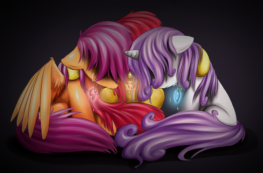 apple_bloom_(mlp) crying cub dark_background equine female friendship_is_magic fur group_hug hair high-roller2108 horn horse looking_down my_little_pony necklace orange_fur pegasus pony purple_hair red_hair sad scootaloo_(mlp) sweetie_belle_(mlp) tears unicorn white_fur wings yellow_fur young