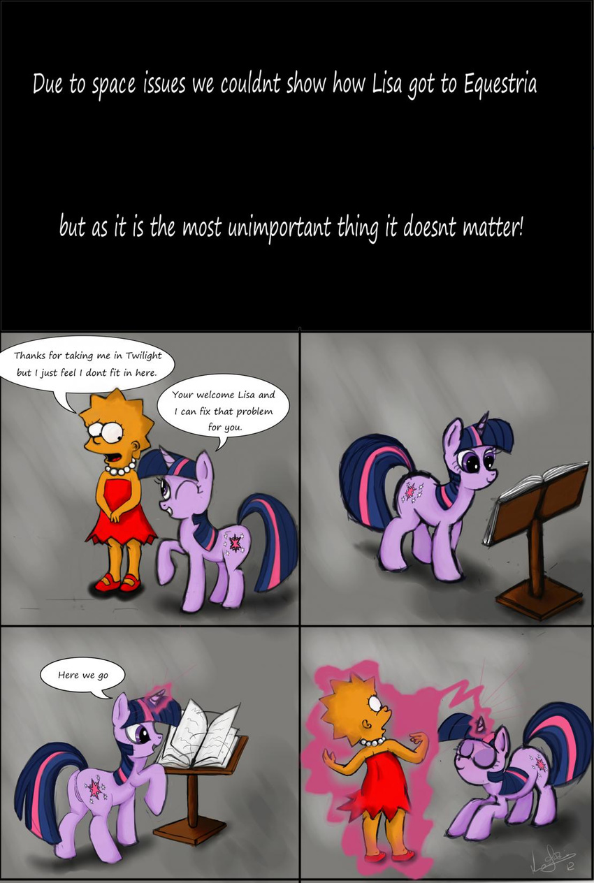 book child clothed clothing comic crossover dialog duo english_text equine female friendship_is_magic horse human lisa_simpson magic mammal my_little_pony pearl pony pussy skirt text the_simpsons tkc twilight_sparkle_(mlp) young