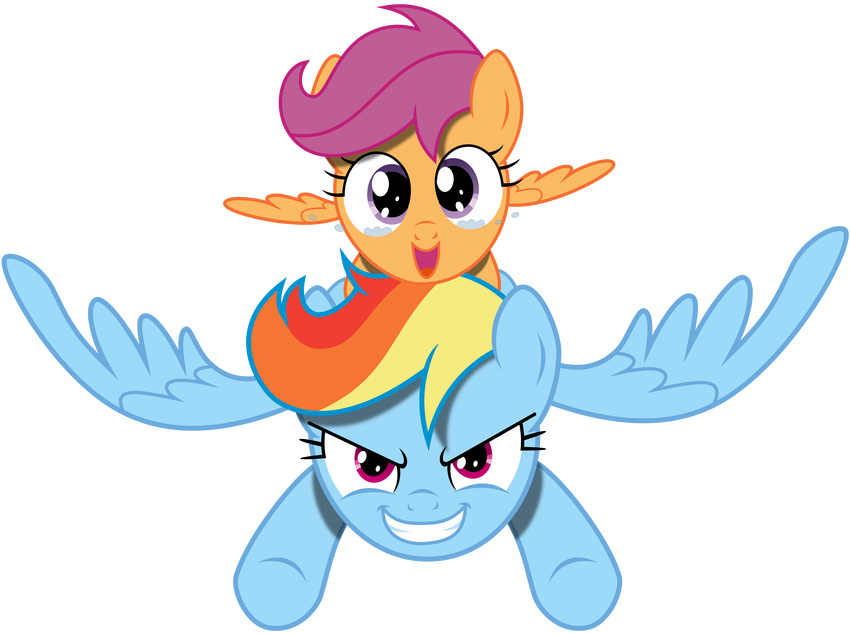absurd_res alpha_channel cub duo equine female feral flying friendship_is_magic grin hair happy hi_res horse kysss90 looking_at_viewer mammal multi-colored_hair my_little_pony pegasus plain_background pony purple_eyes purple_hair rainbow_dash_(mlp) rainbow_hair scootaloo_(mlp) tears transparent_background wings young