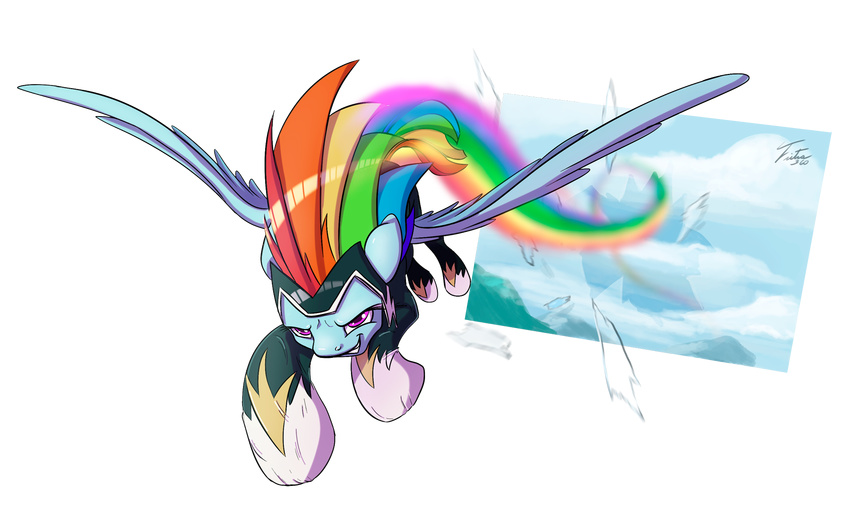 alpha_channel clothing cloud equine female flying friendship_is_magic glass horse mammal mountain my_little_pony outside pegasus plain_background pony power_ponies_(mlp) purple_eyes rainbow_dash_(mlp) skinsuit solo transparent_background tsitra360 wings zap_(mlp)