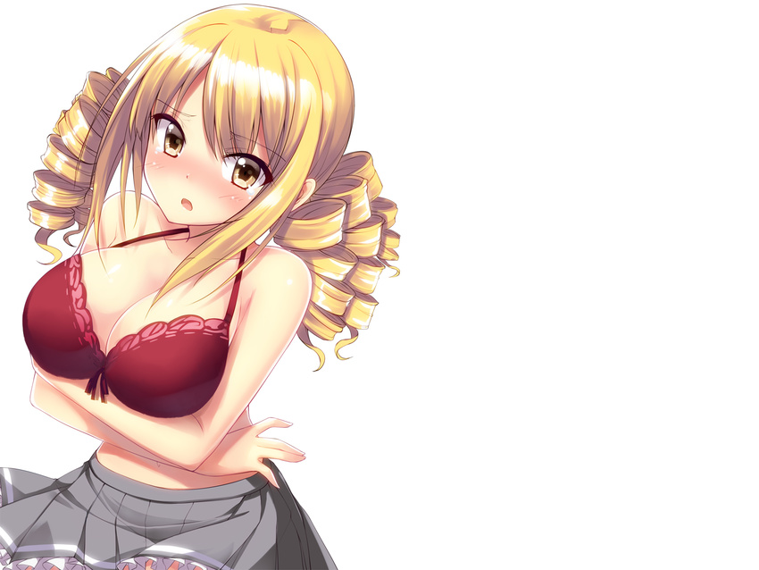 aixioo blonde_hair bra breast_hold long_hair ore_no_nounai_sentakushi_ga_gakuen_love-comedy_wo_zenryoku_de_jama_shiteru reikadou_ayame skirt twintails underwear white yellow_eyes